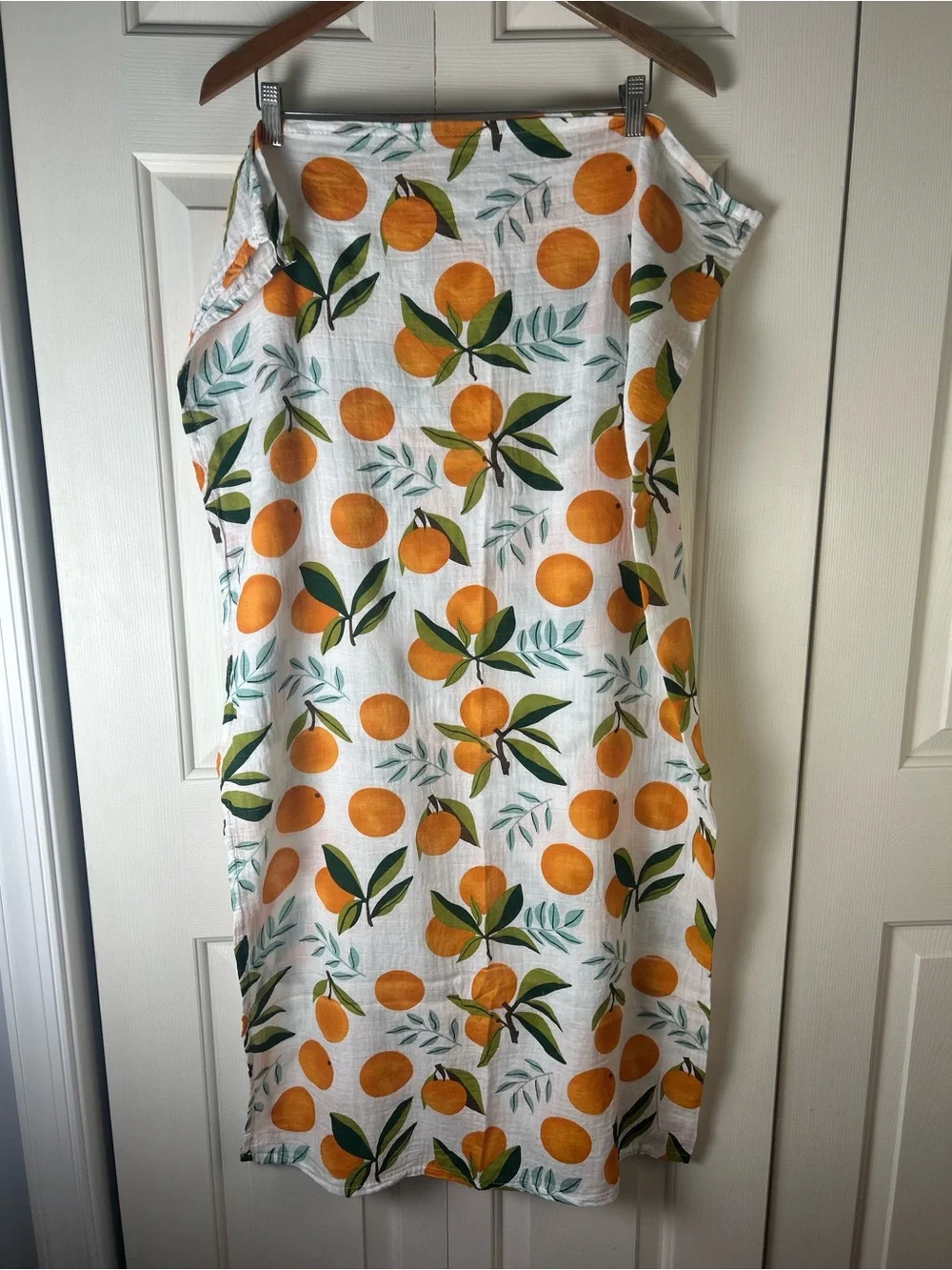 Oranges Baby Swaddle Blanket White Green Leaves Blue Muslin Citrus Fruit Leaf
